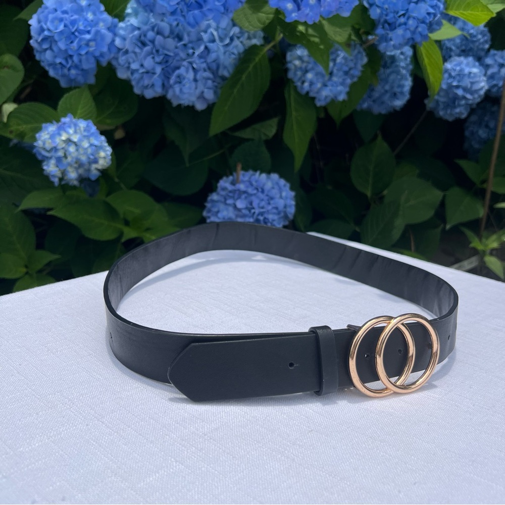 Women’s Black Double O Hoop Black And Gold Belt - Picture 3 of 3